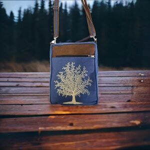 Blue and Brown Tree of Life Design Women's Bag NWT